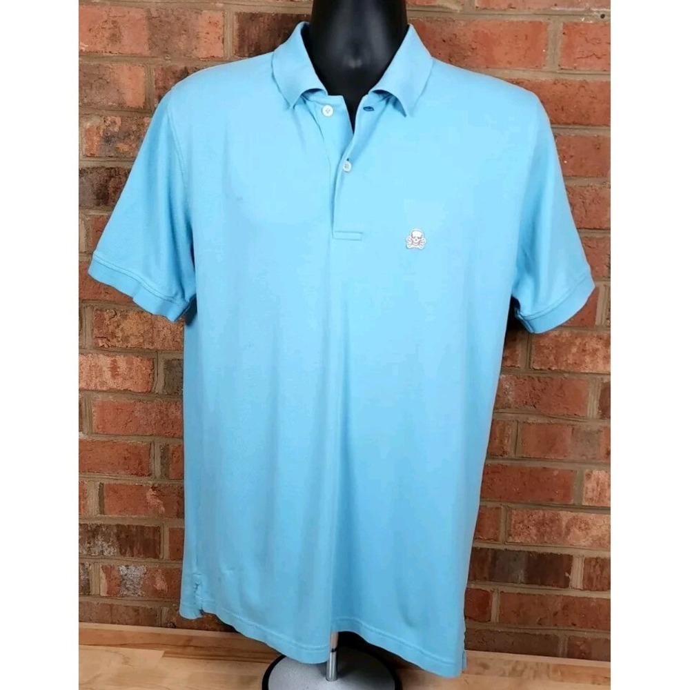 Stitch Golf Skull Bonesman Polo Shirt Mens Size Medium Light Blue Cotton